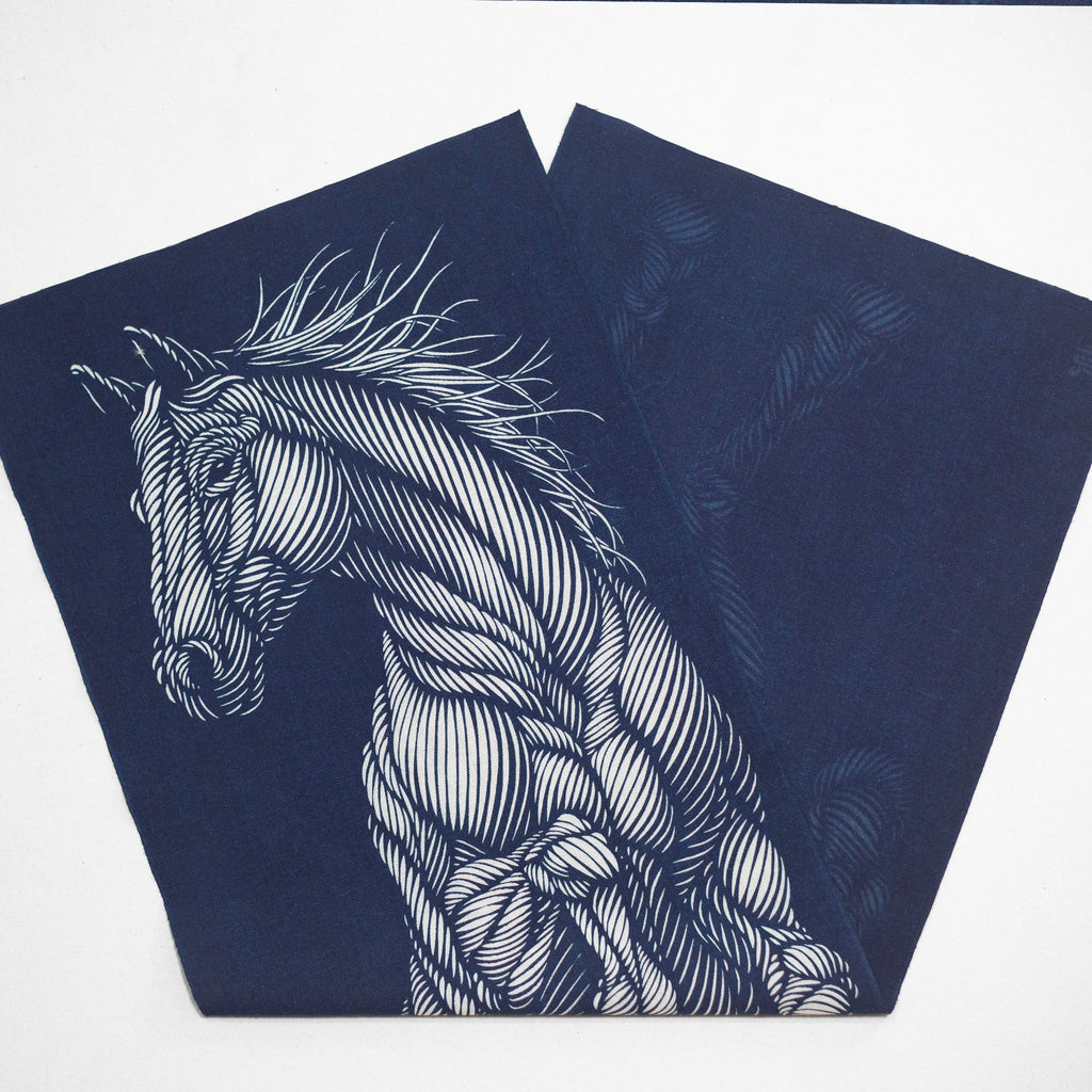 Tenugui "Rope Pattern Stencil-Dyed Horse"